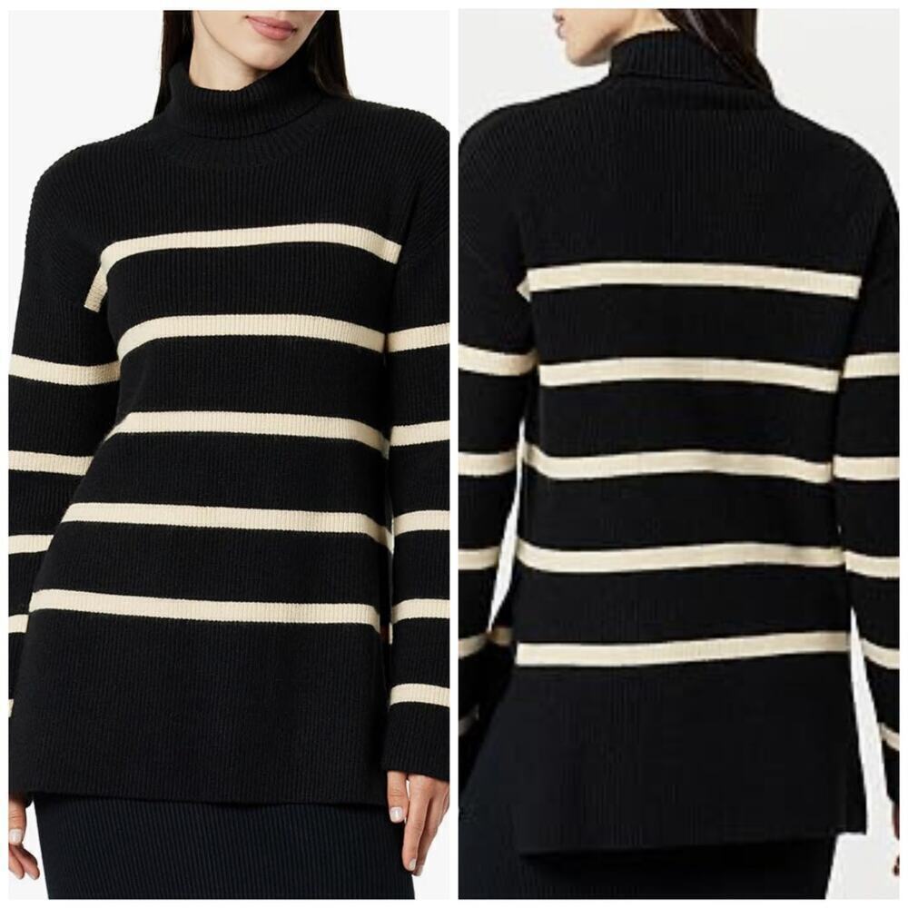 The Drop‎ Camille Stripped Drop Shoulder Turtleneck Sweater Size XL